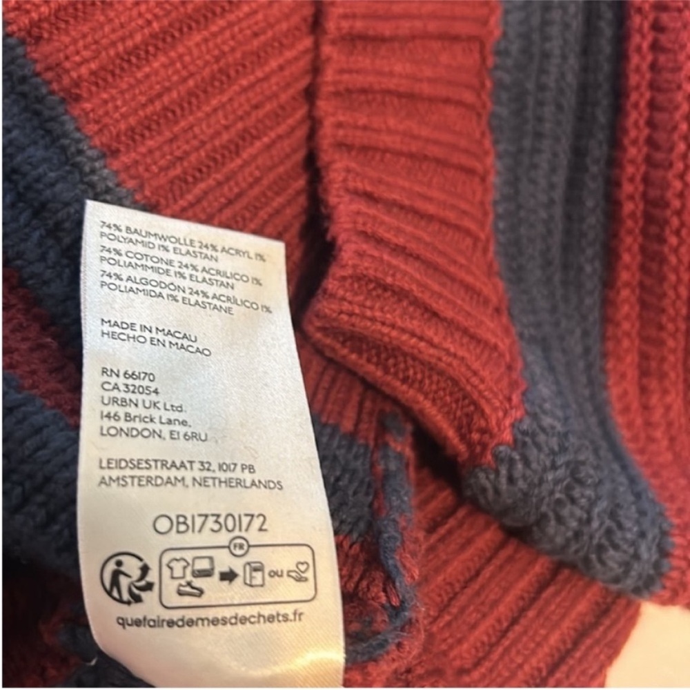 Free People Medium Sweater Links Pullover Navy Mulberry Combo Striped Crewneck - Picture 7 of 7